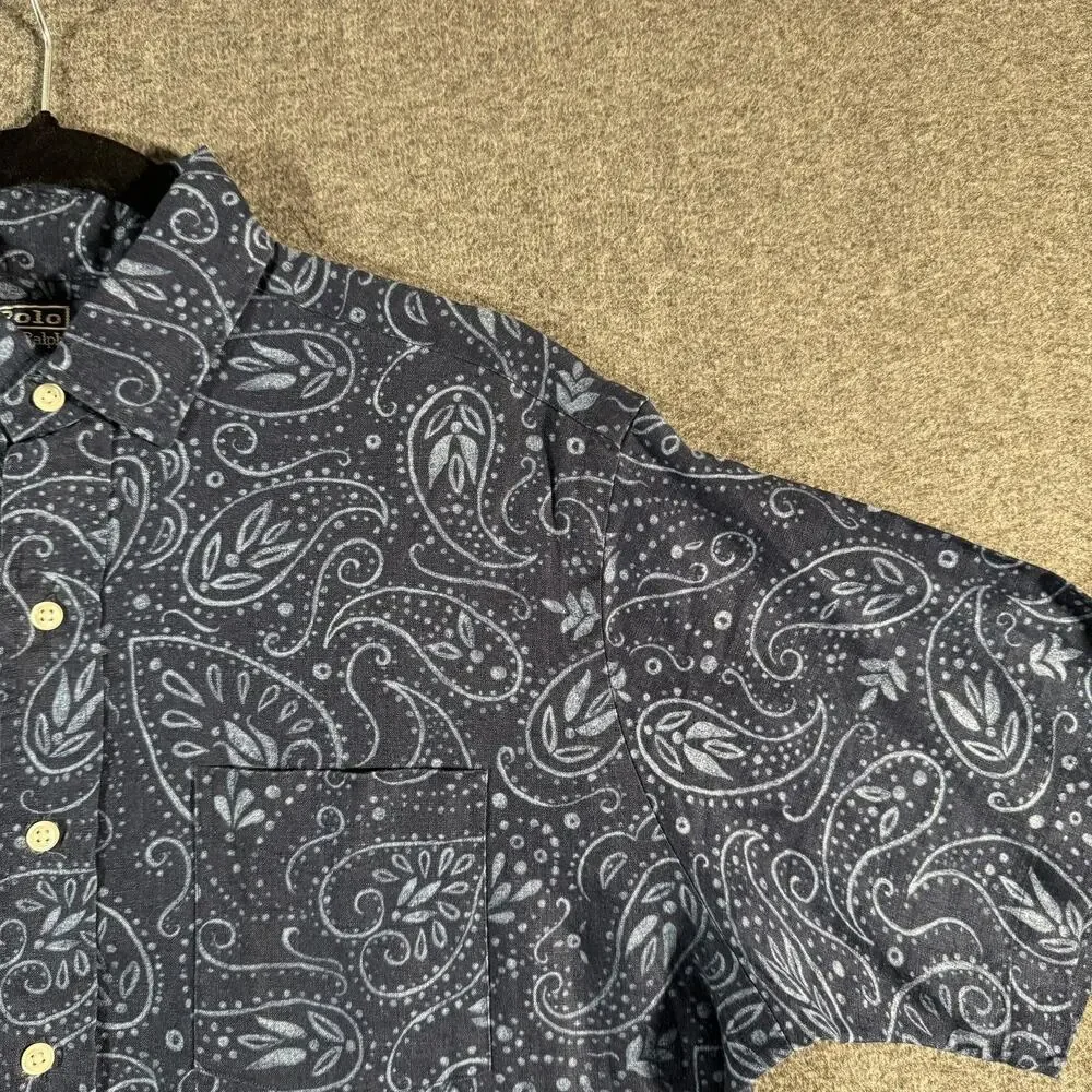 Polo Ralph Lauren Cambridge Shirt Mens Small Blue Paisley Linen Button Up